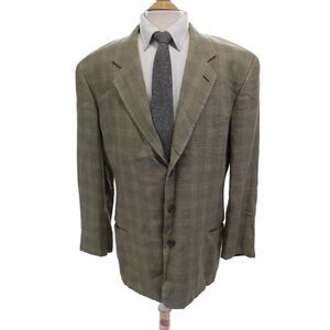 Giorgio Armani Le Collezioni Men Beige Plaid Linen Sport Coat Size 44
